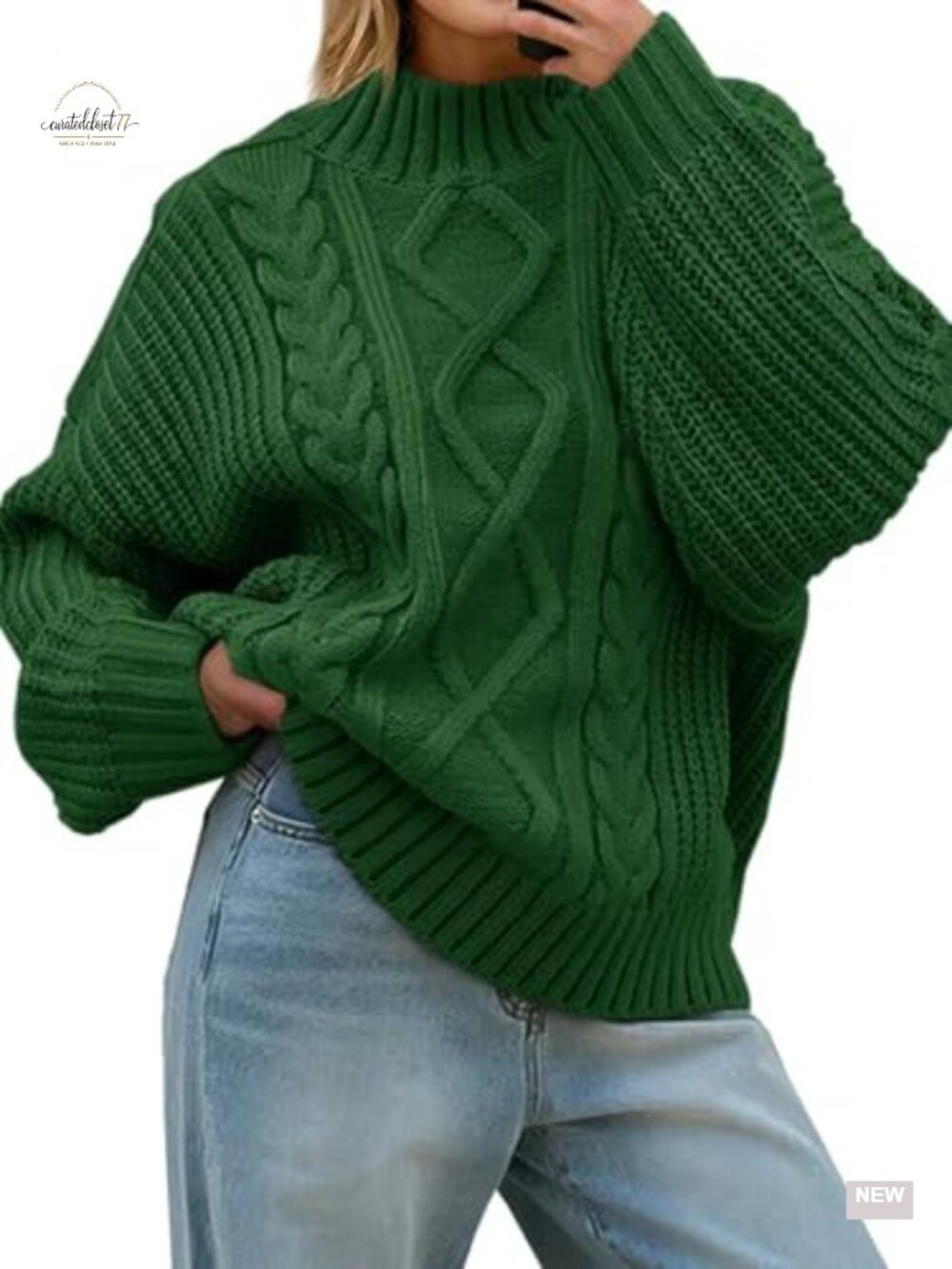 Women's Oversized Cable Knit Turtleneck Button Pullover Sweater